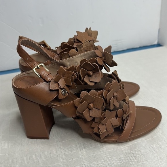 NWOB Tory Burch Women's Brown 65 mm Nappa Leather Blossom Heel Block Sandal 9.5 - Picture 6 of 16